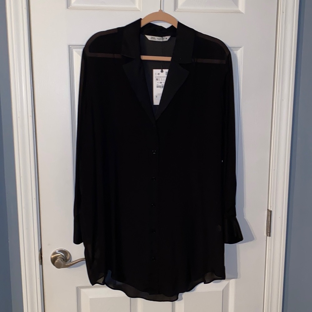 Zara Tuxedo Style Sheer Blouse